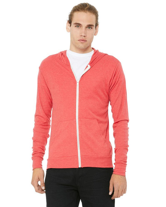 Bella+Canvas 3939 - Sudadera con capucha ligera de cremallera completa unisex Triblend