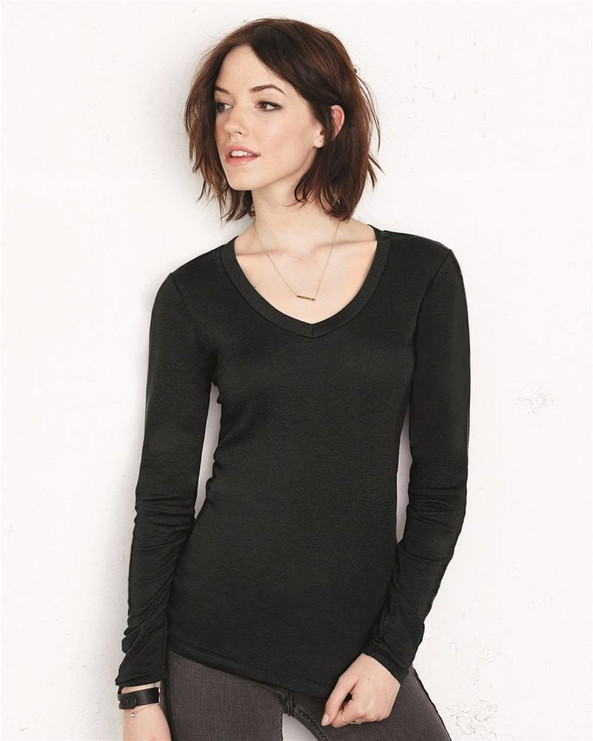 Bella+Canvas 8750 - Ladies' Sheer Mini Rib Long Sleeve V-Neck T-Shirt