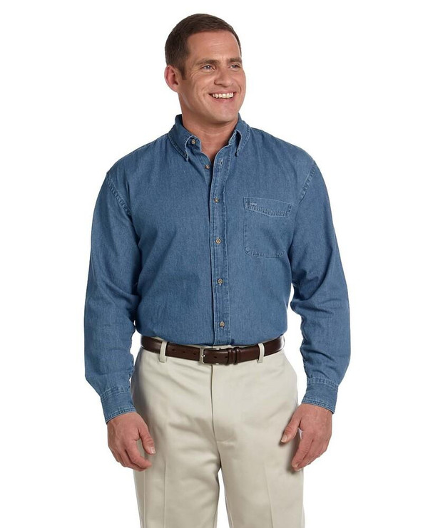 Harriton M550T - Men's Tall Short-Sleeve Denim Shirt