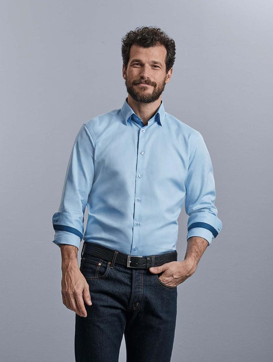 Russell Collection RU964M - MEN'S LONG SLEEVE TAILORED CONTRAST HERRINGBONE SHIRT