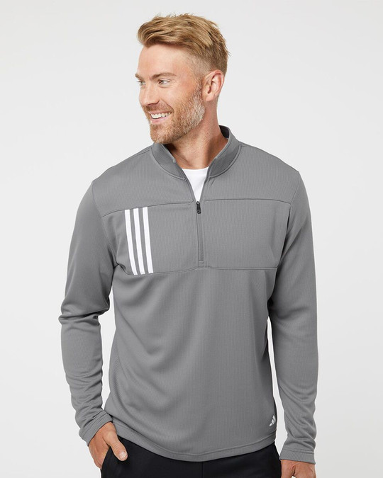 Adidas A482 - Pull à fermeture éclair 1/4 en tricot double 3-Stripes