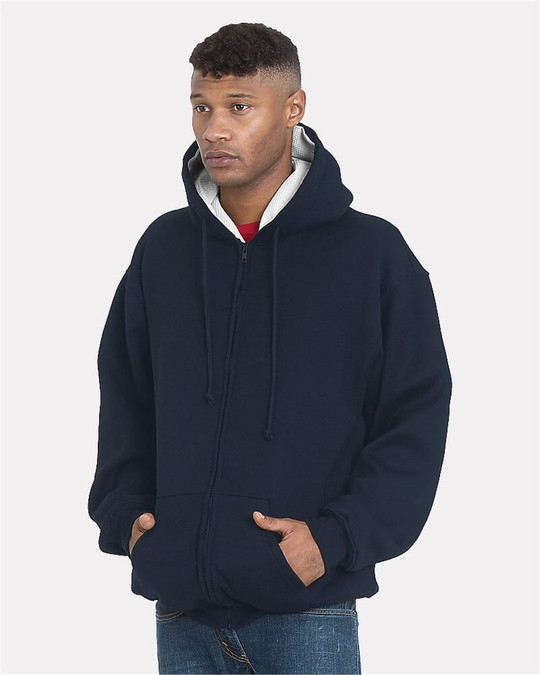 Bayside 940 - Sudadera con capucha de cremallera completa y forro térmico súper pesado fabricada en USA.
