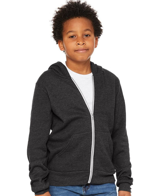 Bella+Canvas 3739Y - Sudadera con capucha de vellón esponjoso con cierre completo para jóvenes