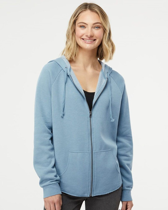 Independent Trading Co. PRM2500Z - Sudadera con capucha y cremallera completa para mujer California Wave Wash