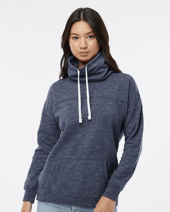 J. America 8673 - Women’s Mélange Fleece Cowl Neck Sweatshirt