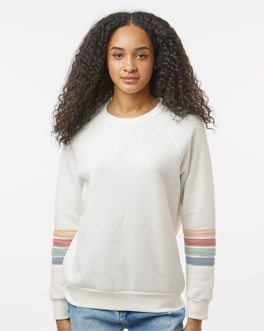 MV Sport W23152 - Sudadera de cuello redondo con mangas a rayas para mujer