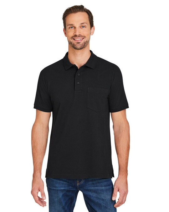 Harriton M205P - Polo à poche anti-accroc en coton Valiant pour hommes