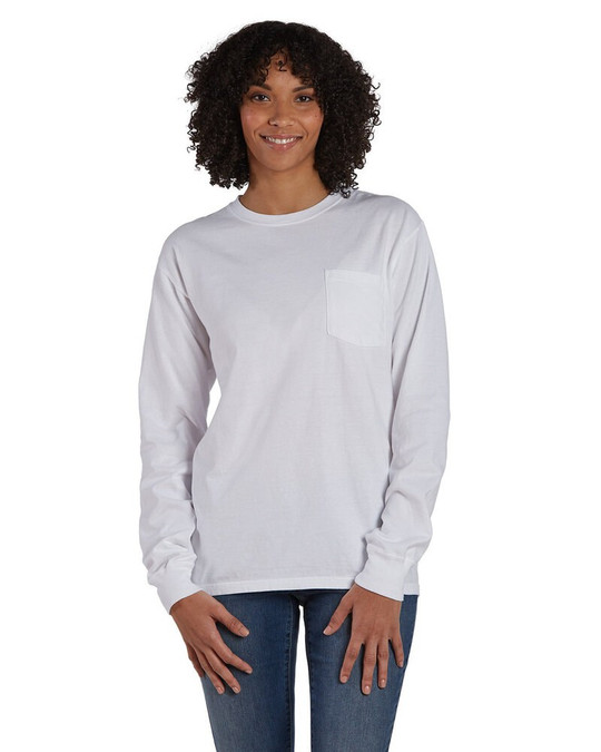 ComfortWash by Hanes GDH250 - Camiseta unisex de manga larga teñida en prenda con bolsillo