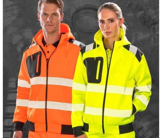 RESULT RS503X - Kapuzen-Warnschutz-Sweatshirt mit Reißverschluss aus recyceltem Polyester
