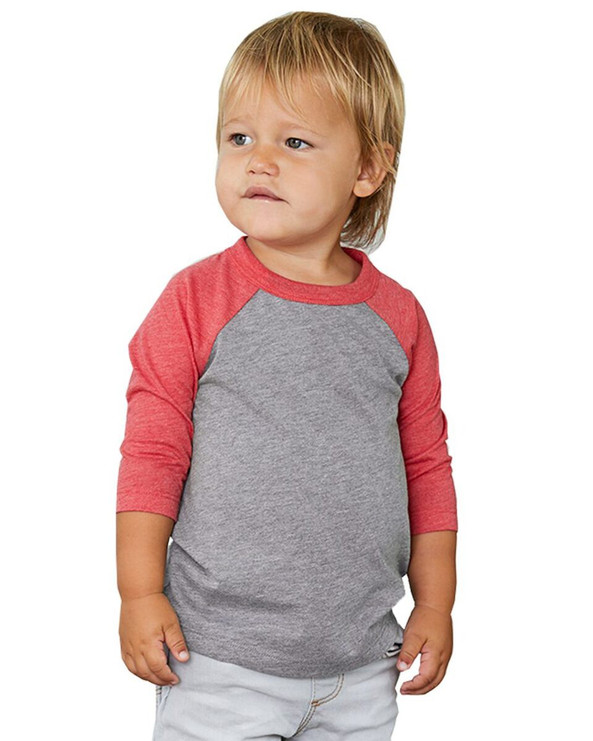 Bella+Canvas 3200T - Camiseta de béisbol de manga tres cuartos para niños pequeños