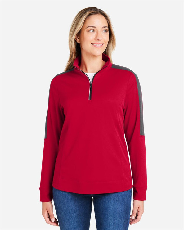 CORE365 CE404W - Women's Market Snag Protect Mesh Colorblock Quarter-Zip Pullover