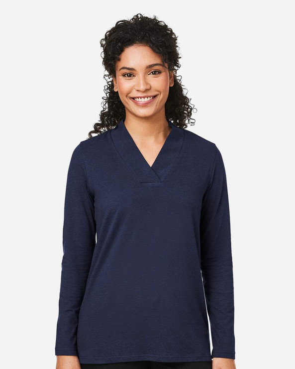 Devon & Jones DP121W - Top de punto con cuello chal Raleigh, mujer