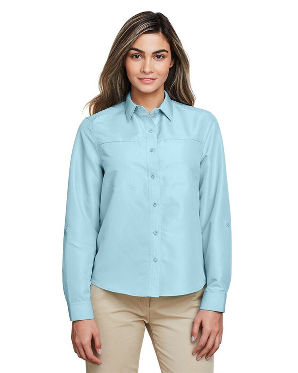 Harriton M580LW - Camiseta de manga larga para mujer Key West Performance Staff Shirt