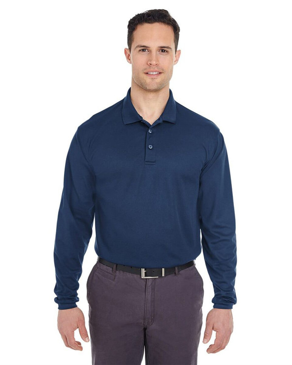 UltraClub 8210LS - Polo de malla de piqué de manga larga Cool &amp; Dry para hombre