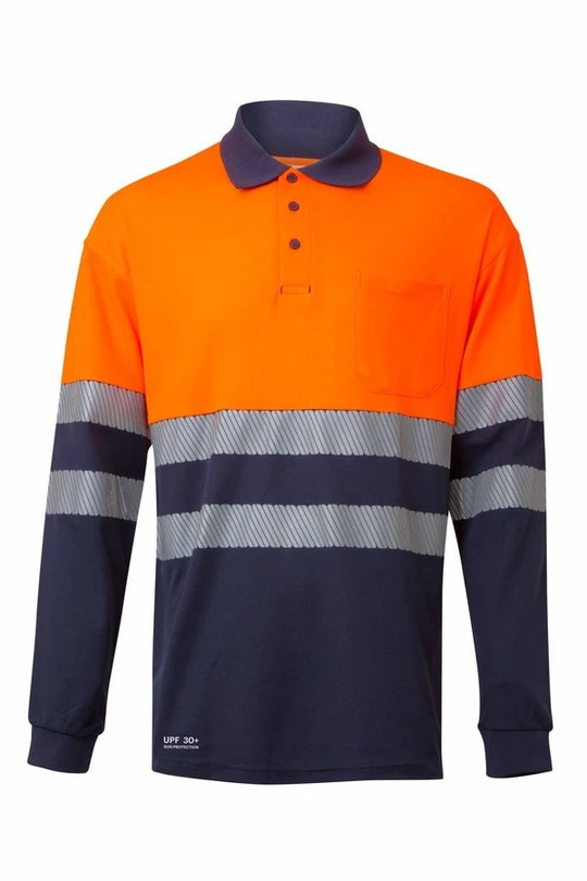 Velilla 305545 - Long-sleeve two-tone cotton polo shirt with segmented tape
