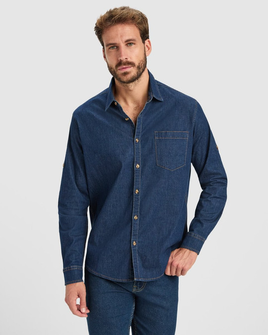 Roly CM6706 - LUJAN Langärmeliges Jeanshemd mit verstellbarer Gürtelschlaufe