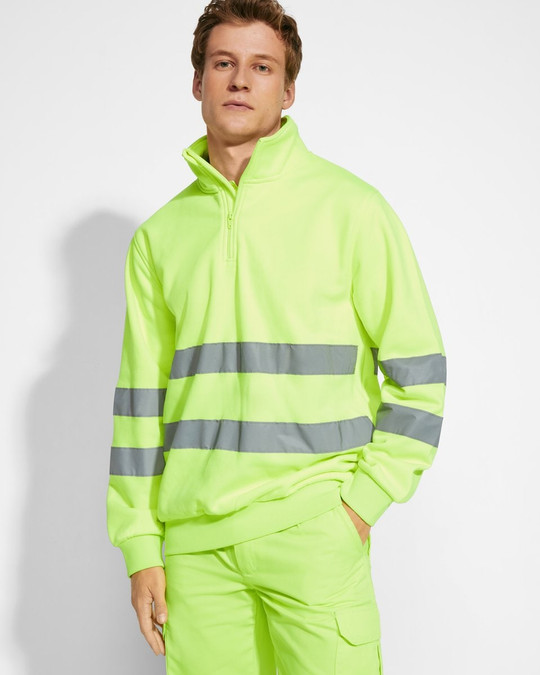 Roly HV9314 - SPICA Hochsichtbarer Pullover mit mittlerem Reißverschluss