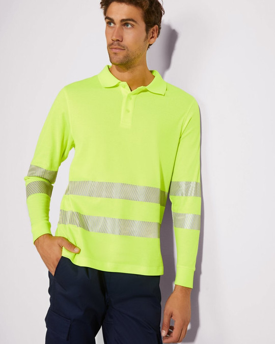 Roly HV9319 - ATRIO LS Breathable high-visibility long-sleeved polo shirt