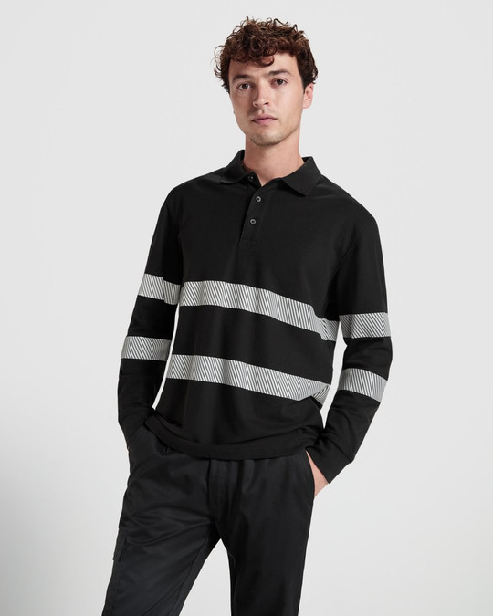 Roly HV9325 - FORAN L/S Langärmeliges Poloshirt aus Piqué mit verbesserter Sichtbarkeit und Anti-Pilling-Behandlung