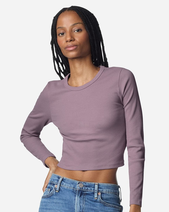 American Apparel BR2107 - Camiseta corta de manga larga de canalé para mujer
