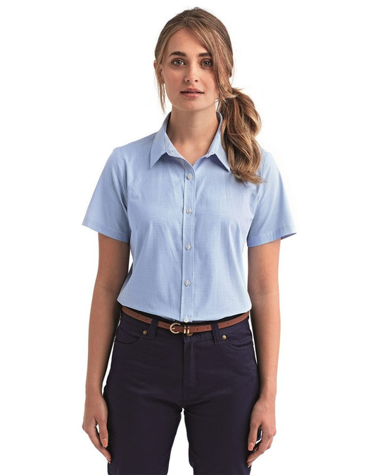 Artisan Collection by Reprime RP321 - Camisa de manga corta de algodón con microcuadros de vichy para mujer