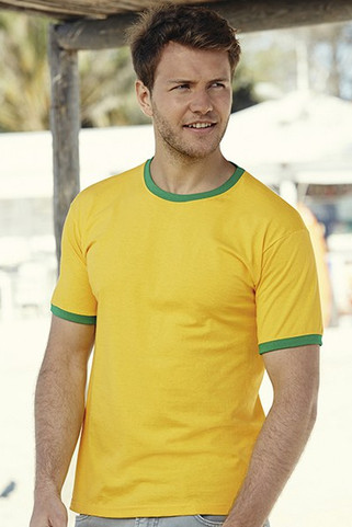 Fruit of the Loom 61-168-0 - Kontrastfarget Ribb T-skjorte i Bomull