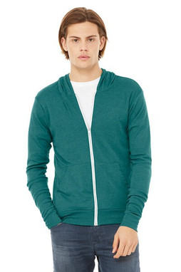Bella+Canvas 3939 - Triblend Unisex Lightweight Hooded Full-Zip T-Shirt