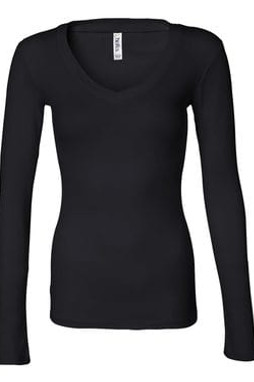 Bella+Canvas 8750 - Ladies Sheer Mini Rib Long Sleeve V-Neck T-Shirt