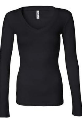 Bella+Canvas 8750 - Ladies' Sheer Mini Rib Long Sleeve V-Neck T-Shirt