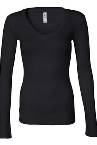Bella+Canvas 8750 - Ladies Sheer Mini Rib Long Sleeve V-Neck T-Shirt