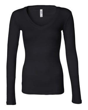 Bella+Canvas 8750 - Ladies' Sheer Mini Rib Long Sleeve V-Neck T-Shirt