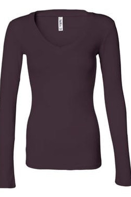 Bella+Canvas 8750 - Ladies' Sheer Mini Rib Long Sleeve V-Neck T-Shirt