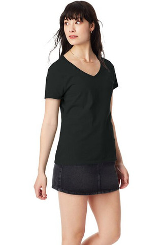 Hanes S04V - Camiseta V-Neck de Algodón para Mujer Hanes Nano-T