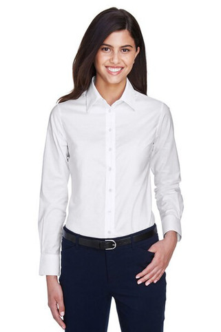 Harriton M600W - Ladies Long-Sleeve Oxford with Stain-Release
