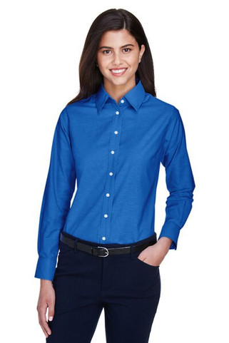 Harriton M600W - Ladies Long-Sleeve Oxford with Stain-Release