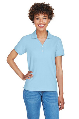 Devon & Jones D100W - Polo Pima Piqué à manches courtes et col en Y pour femmes