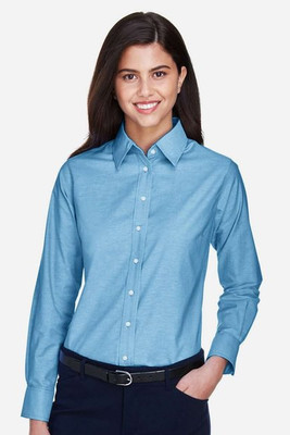 Harriton M600W - Ladies Long-Sleeve Oxford with Stain-Release