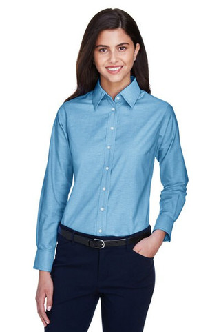Harriton M600W - Ladies Long-Sleeve Oxford with Stain-Release