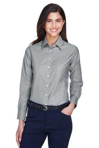Harriton M600W - Ladies Long-Sleeve Oxford with Stain-Release
