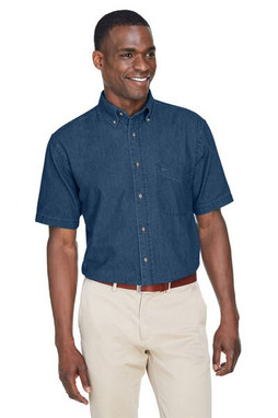 Harriton M550S - Chemise en jean 6,5 oz. Chemise en jean à manches courtes