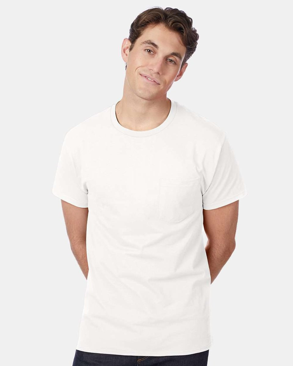 Hanes 5590 - T-shirt With A Pocket - White | Wordans USA