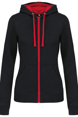 Kariban K467 - Ladies’ contrast hooded full zip sweatshirt
