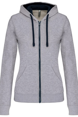 Kariban K467 - Damessweater met rits en capuchon in contrasterende kleur
