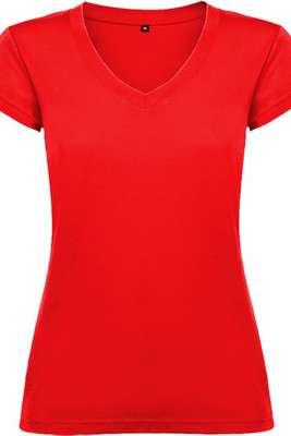 Roly CA6646 - Women's Slim-Fit V-Neck Cotton Tee with Ribbed Finish