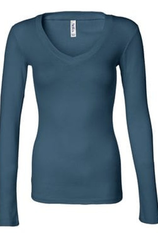 Bella+Canvas 8750 - Ladies Sheer Mini Rib Long Sleeve V-Neck T-Shirt