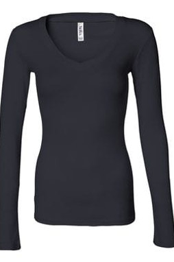 Bella+Canvas 8750 - Ladies Sheer Mini Rib Long Sleeve V-Neck T-Shirt