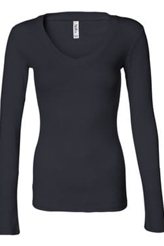 Bella+Canvas 8750 - Ladies Sheer Mini Rib Long Sleeve V-Neck T-Shirt