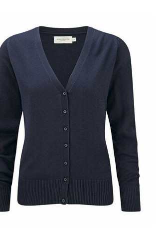 Russell Collection JZ715 - Cardigan i bomull med V-hals for kvinner