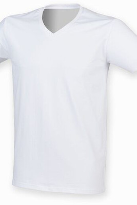 Skinnifit SF122 - T-shirt da uomo in cotone elasticizzato con scollo a v
