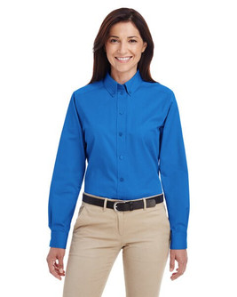 Harriton M581W - Camisa Femenina de Algodón con Teflón y Manga Larga